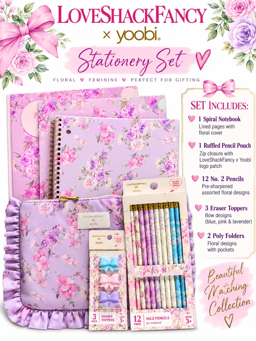 LoveShackFancy x Yoobi 7-piece stationery bundle